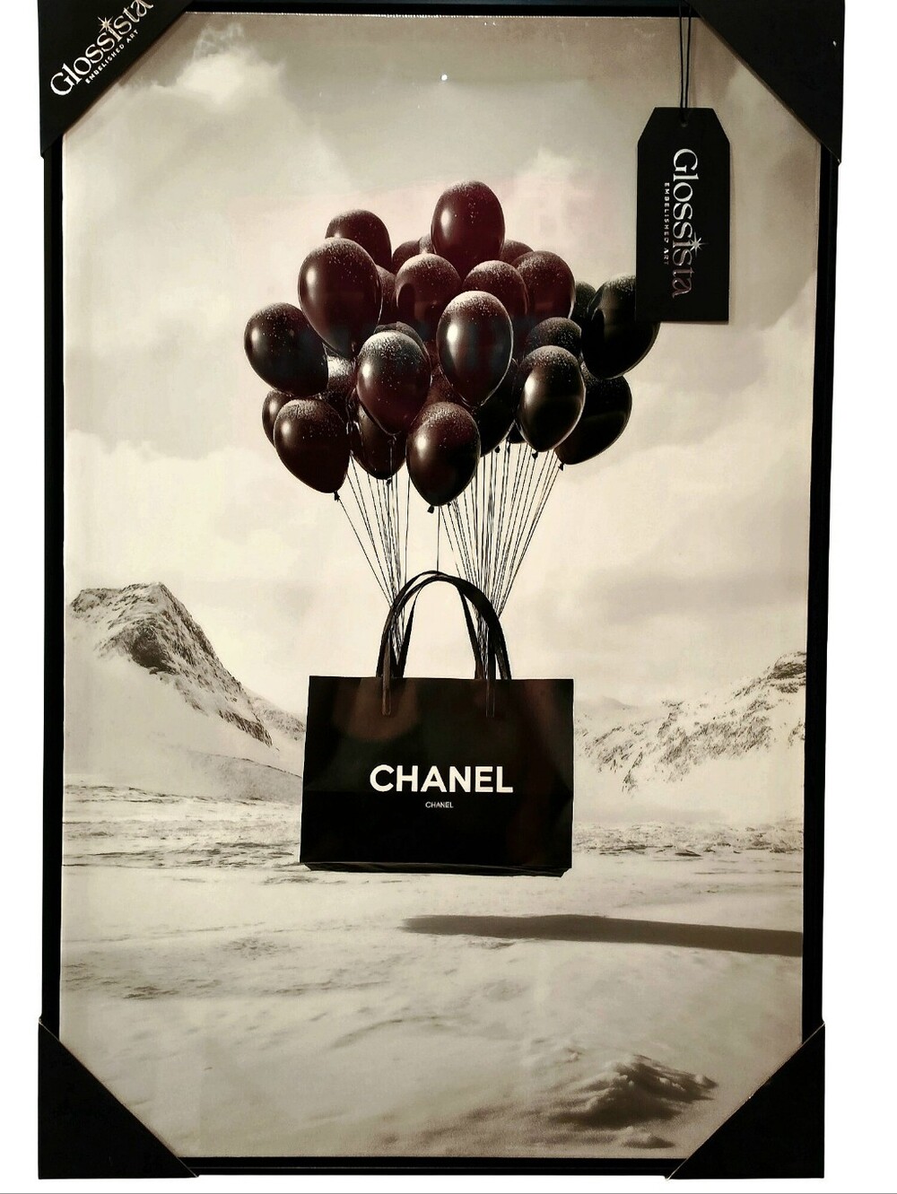 Glossista Embellished Art CHANEL Floating Balloon Tote Monochrome Framed Wall De